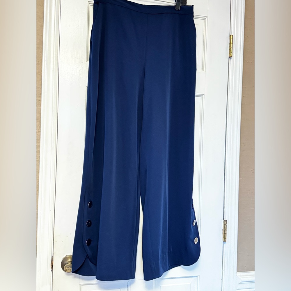 Coco Bianco Navy Wide-Leg Pants with Button Details